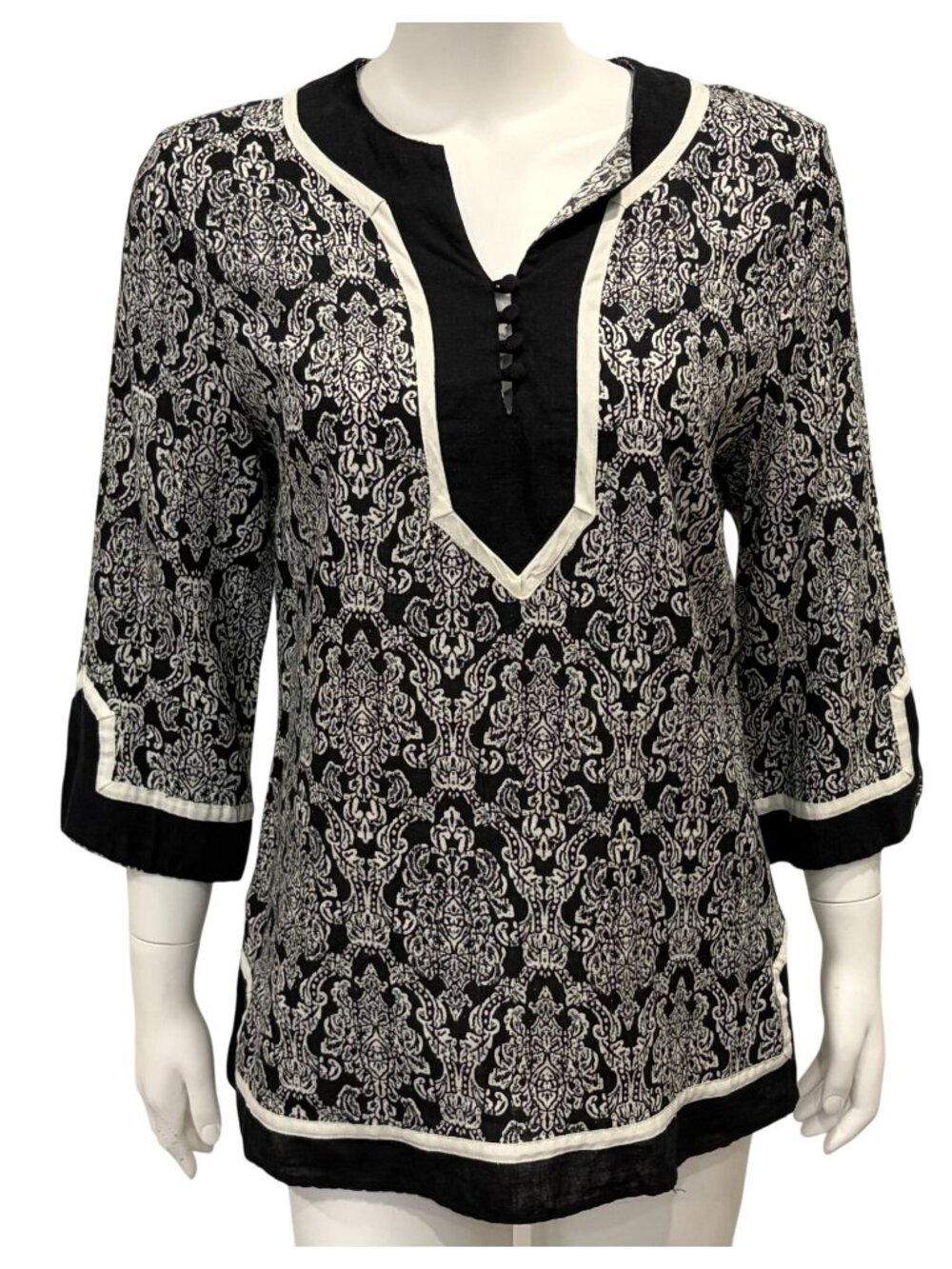 Marisa Christina Linen Blend Tunic Top Size L 3/4 Sleeves Lightweight Pullover